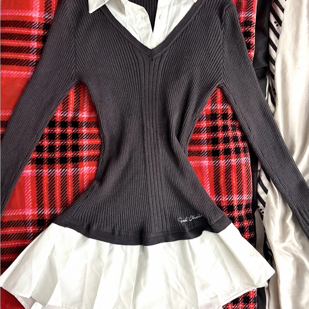 Fashion Nova Preppy Ribbed Knit Pleated Dress - Grey/White - Size Xs